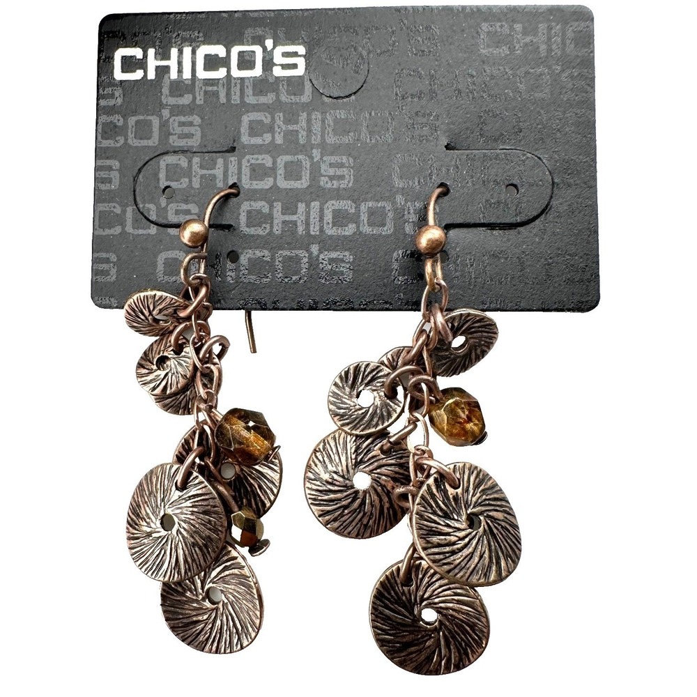 Chico's Sloane Earrings Copper Tone Disc & Beads Hypo-Allergenic NWT